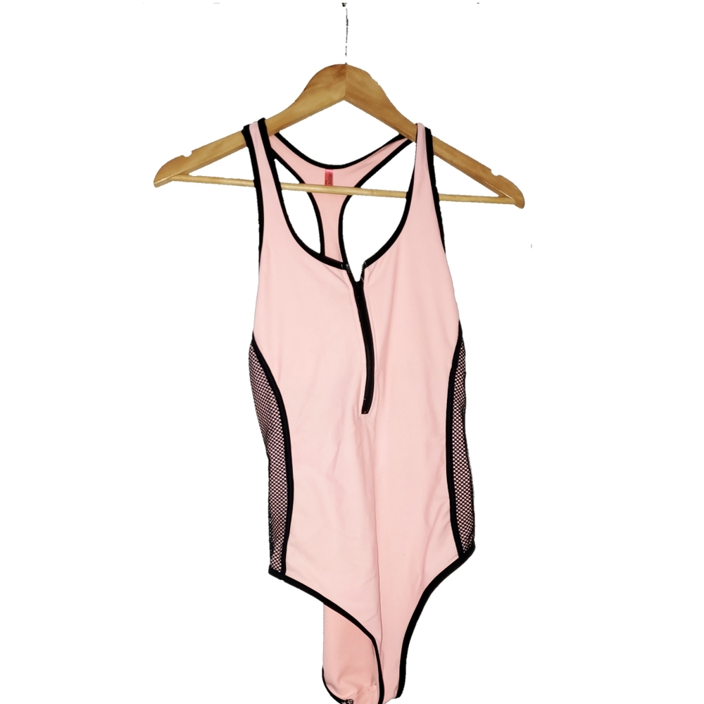 GOOD CONDITION:  ZIP-UP SIDE MESH ONE-PIECE